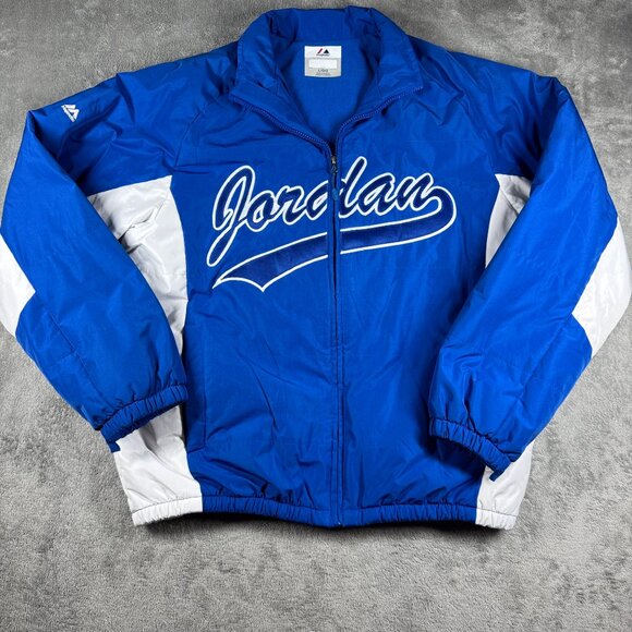 Majestic Jordan Royal Blue White Fleece Lined Zip Jacket Men’s Large - Picture 1 of 13